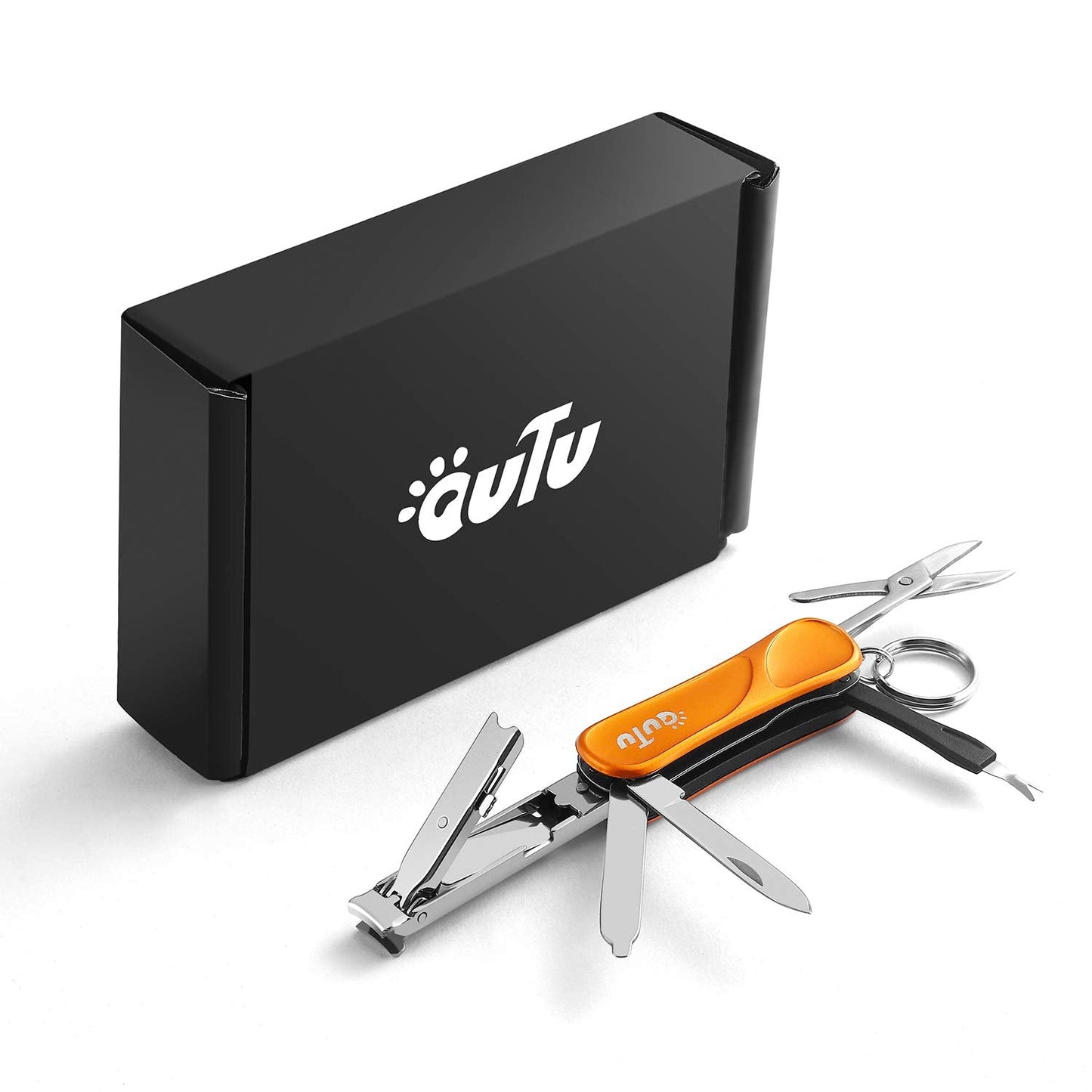 OUTU Keychain Nail Clippers Multitool, 7 in 1 EDC Utility Tool with Nail Clipper, Scissors, Gifts for Him Men Husband Dad Boyfriend (Orange)