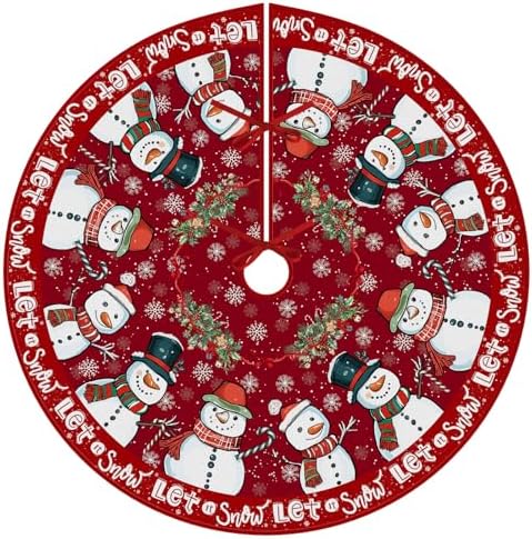 XCHI Red Let it Snow Snowman Rattan Winter Christmas Skirt Christmas Party Decorations for Home Xmas Holiday Winter Indoor Decro 36 Inch