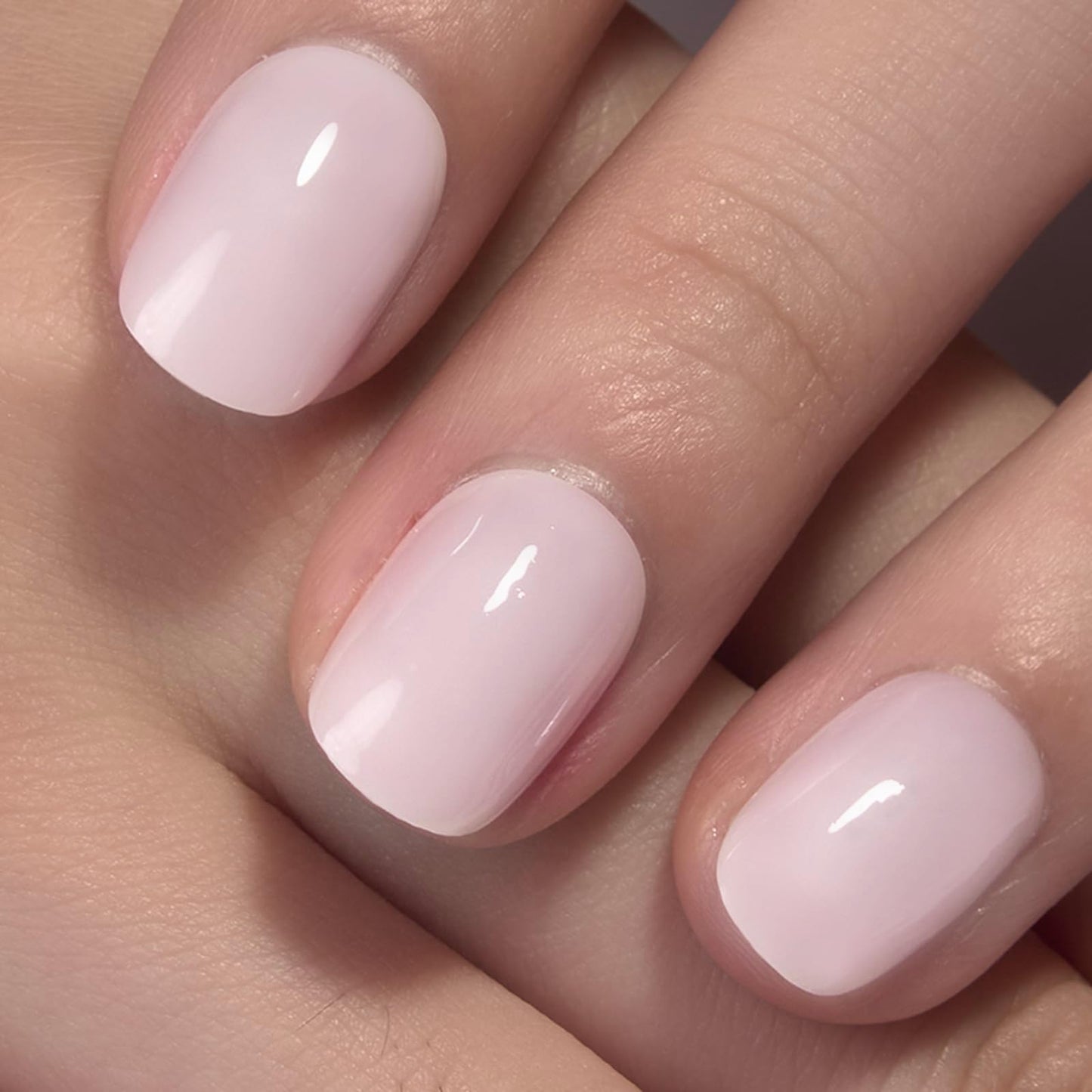 Curvlife Press on Nails Milky White Short Square Acrylic Fake Nails with Apricot Design Full Cover Glossy Nude Glue on Nails Artificial for Women 30Pcs