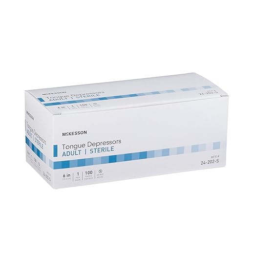 McKesson Tongue Depressors Adult Size, Sterile, Individually Wrapped, Wood, Unflavored, Splinter-Free (100, 6")