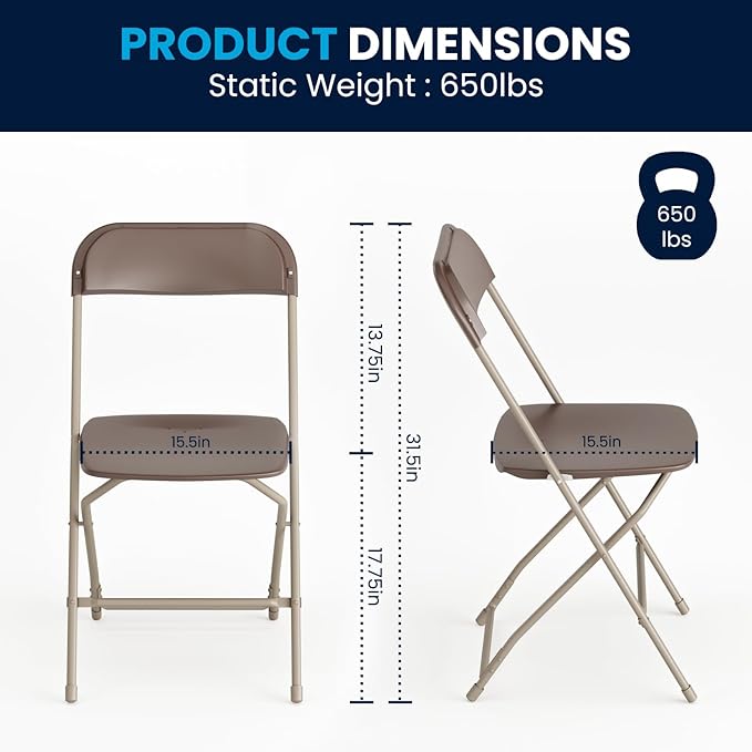 Flash Furniture Hercules Series Plastic Folding Chair - Brown - 6 Pack 650LB Weight Capacity Comfortable Event Chair-Lightweight Folding Chair