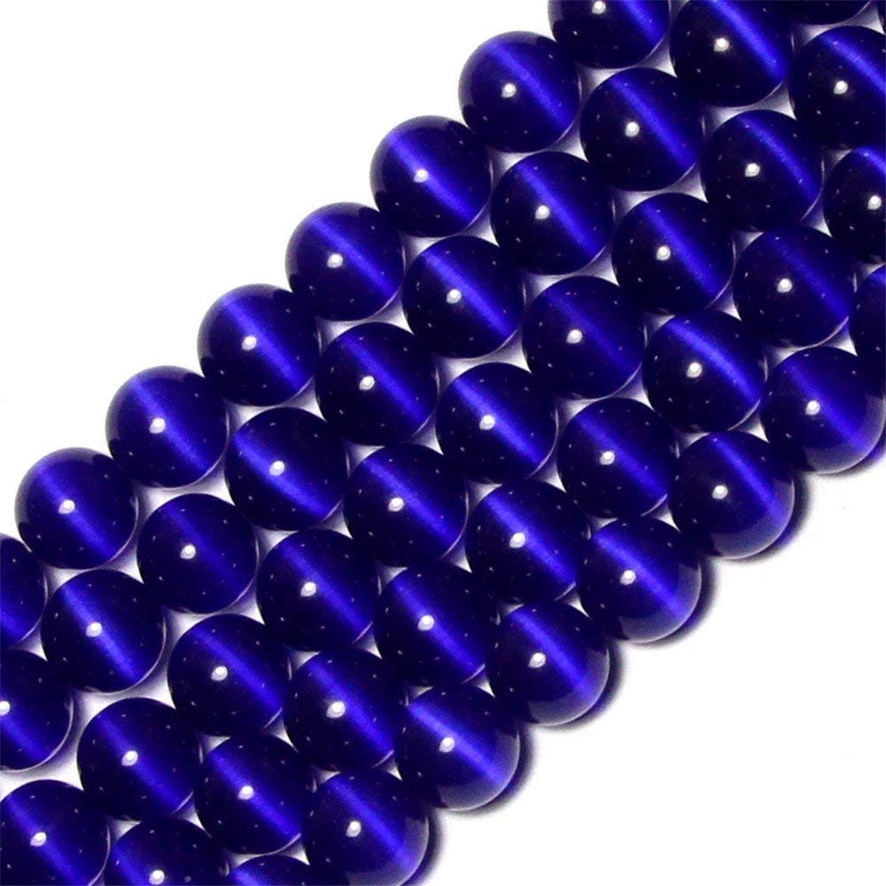 HAAMIIQII 45pcs 8mm Dark Blue Cat Eye Beads Round Loose Gemstone Beads for Jewelry Making Strand 15 Inch