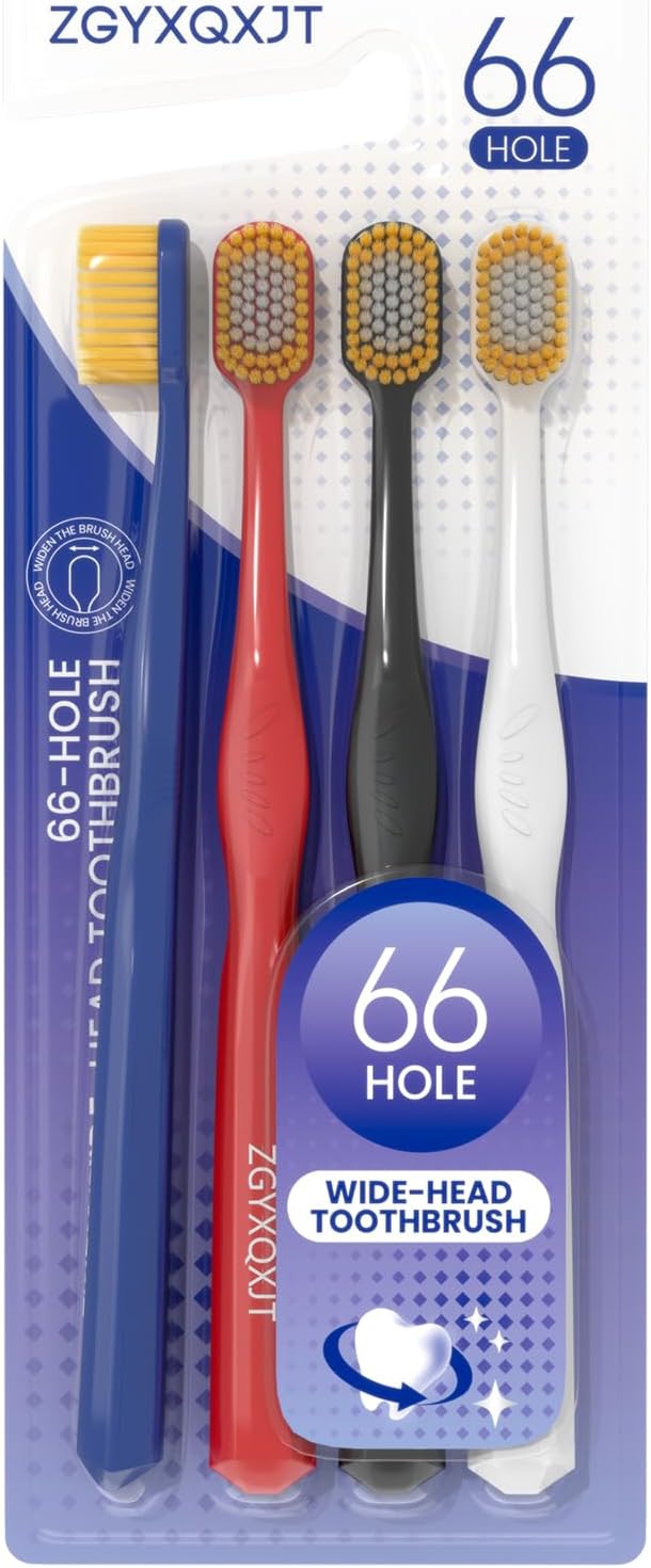 Adult Wide Head Soft Hair Toothbrush, Manual Toothbrush, Excellent Cleaning Effect for Large Head, Ultra Soft Brush Double Bristle Cleaning Effect is Better 4count（Pack of 1）