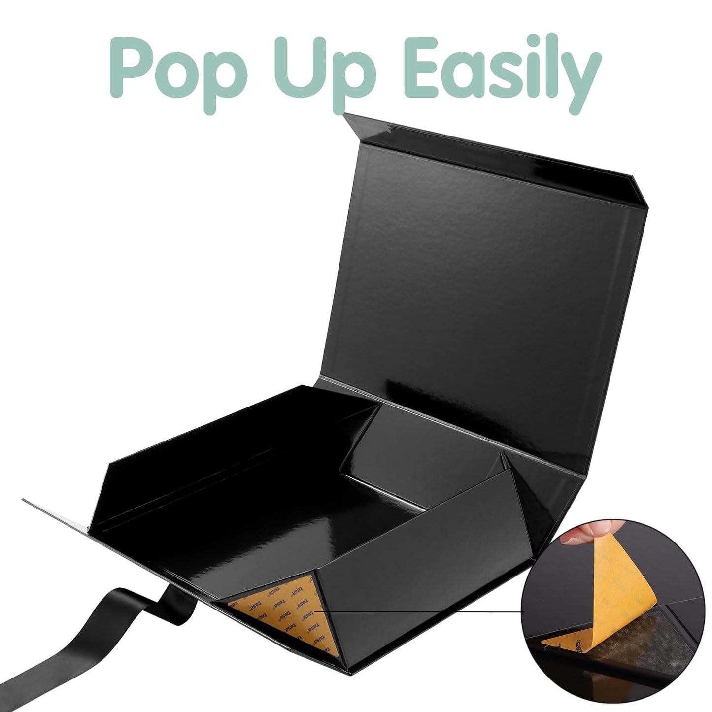 HAPPY POTATO Large Gift Box with Lid and Ribbon, Groomsman Proposal Box, Magnetic Gift Box for presents (Glossy Black,pack of 5,13.5x9x4.1 Inches)