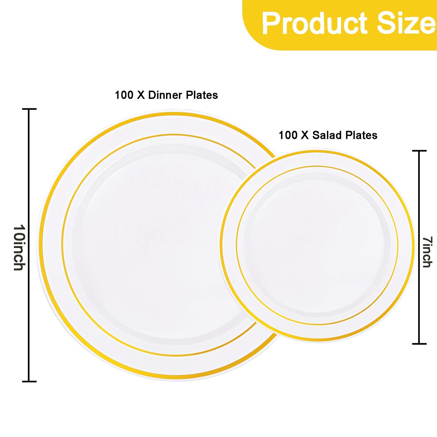 I00000 200 Pcs Gold Plastic Plates - Disposable Party Plates Include 100 Dinner Plate and 100 Elegant Dessert Plate Perfect for Party, Holiday, Wedding & Birthday