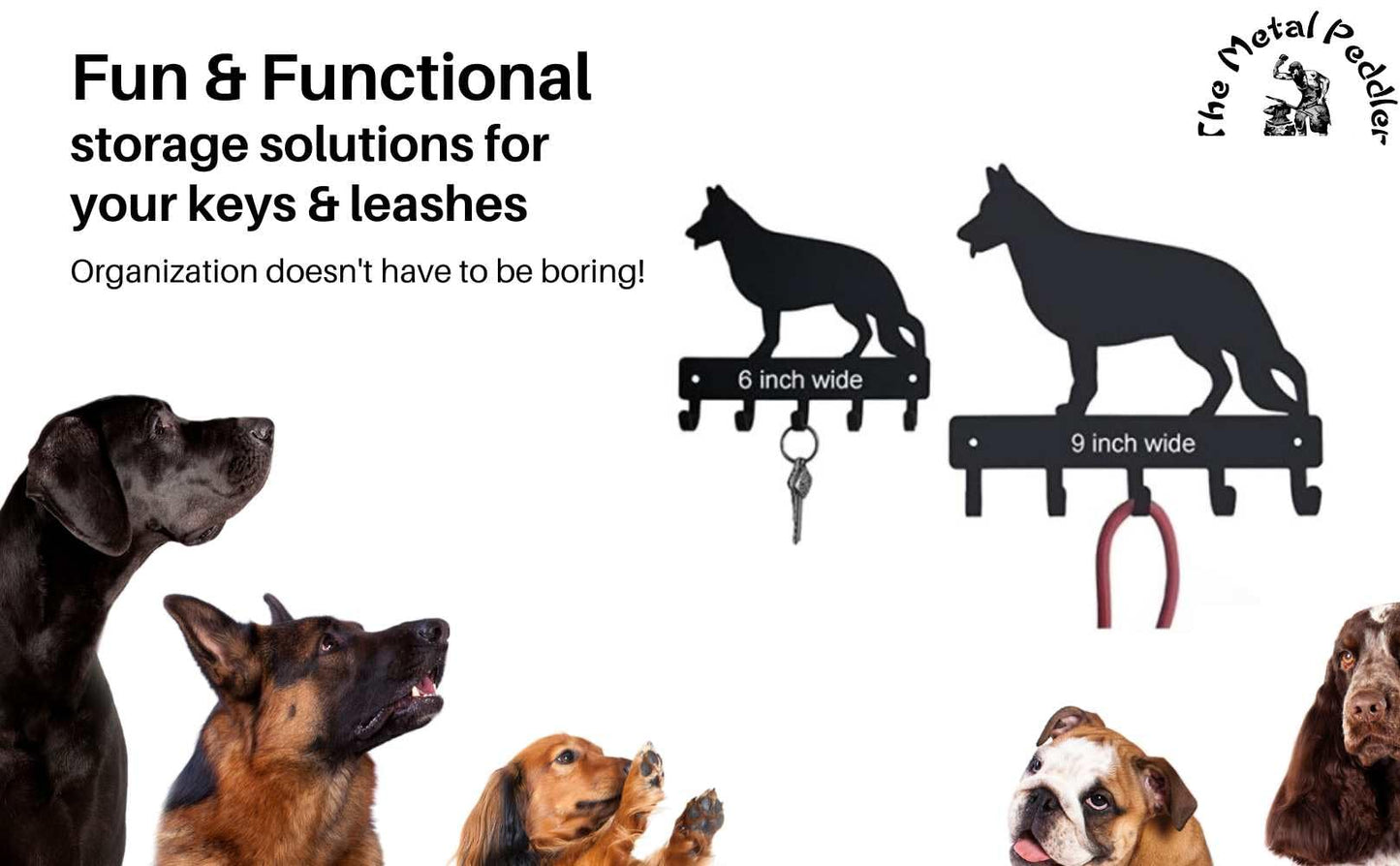 The Metal Peddler Miniature Pinscher Key Holder for Wall - Small 6 inch Wide with 5 Hooks - Made in USA