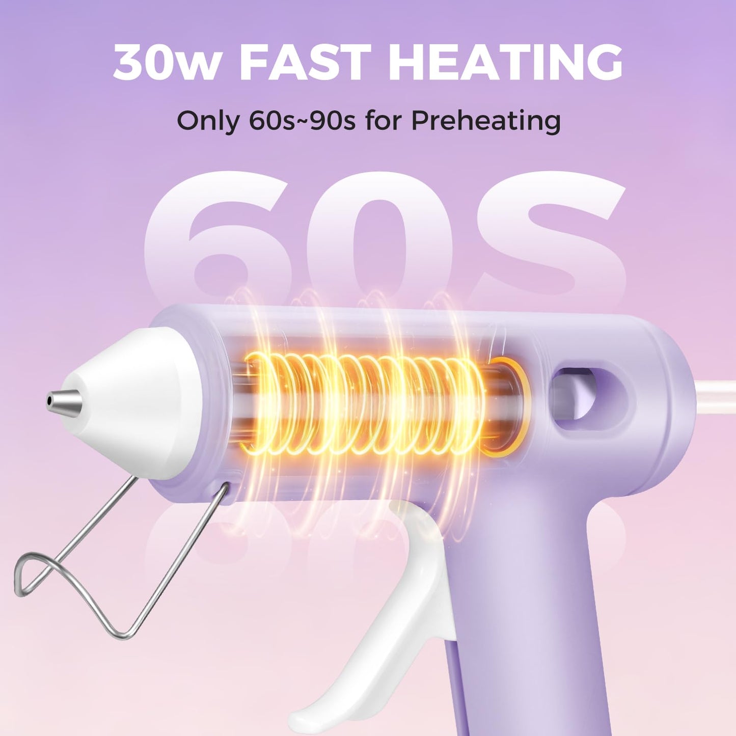 Hot Glue Gun, 30W Glue Gun Set with 30 Premium Glue Sticks, Fast Preheating Hot Melt Glue Gun for Crafts, DIY Arts & Quick Home Repairs, School Projects, Light Purple