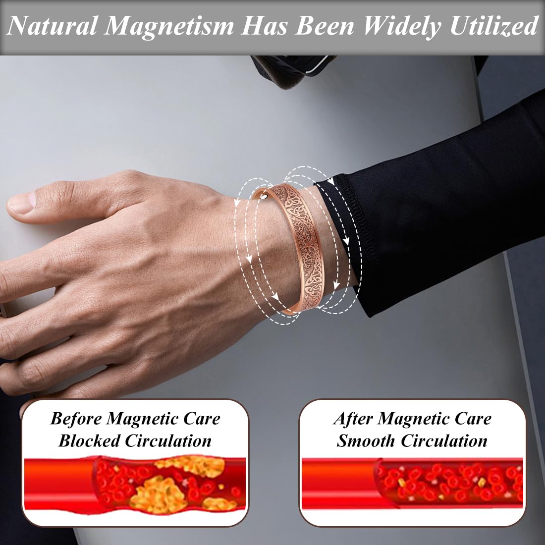 Vicmag Copper Magnetic Bracelet for Men Magnetic Bracelets 9X Ultra Strength Magnets Tree of Life Pattern Adjustable 99.9% Solid Pure Copper Present
