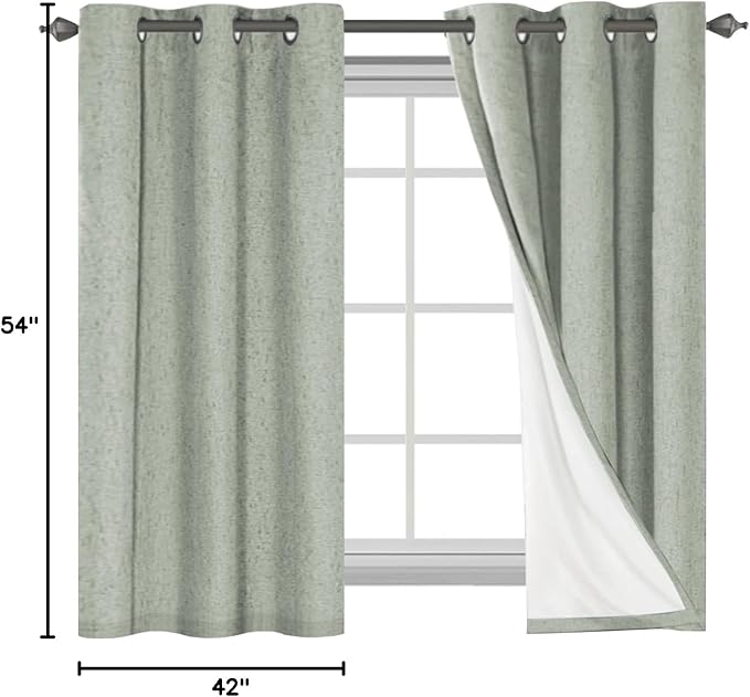 H.VERSAILTEX Primitive Linen Curtains 100% Blackout Curtain Drapes Burlap Fabric Curtains with White Thermal Insulated Liner, Grommet Top Drapes Living Room/Bedroom (2 Panels, 42 x 54 Inch, Sage)