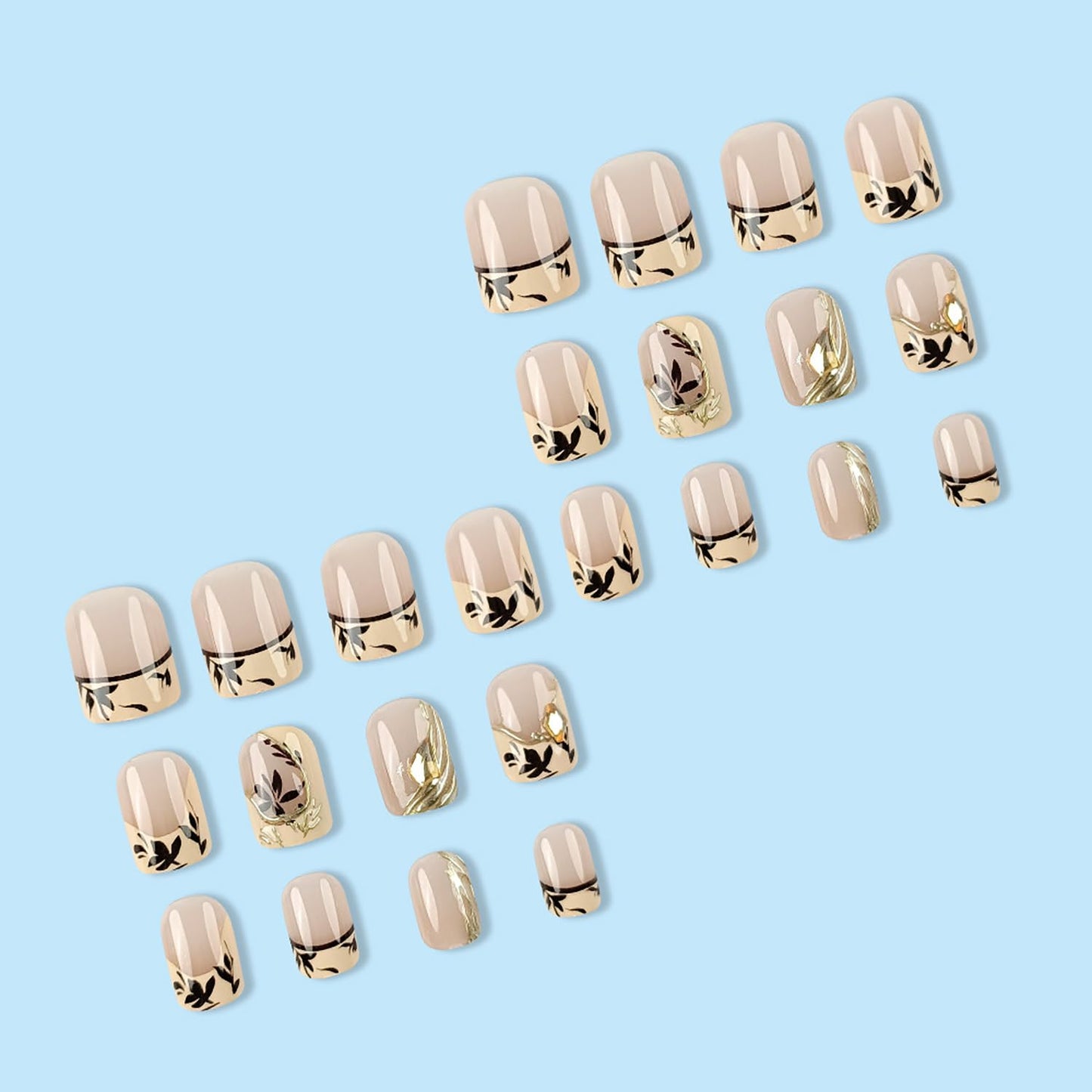 Thanksgiving Press on Short Nails Square Shaped Acrylic Glossy Full Cover Square Fall False Nails with Maple Leaf Designs Artificial Autumn Leaves Glue ons Square Fake Nails for Women Girls(LZ274)