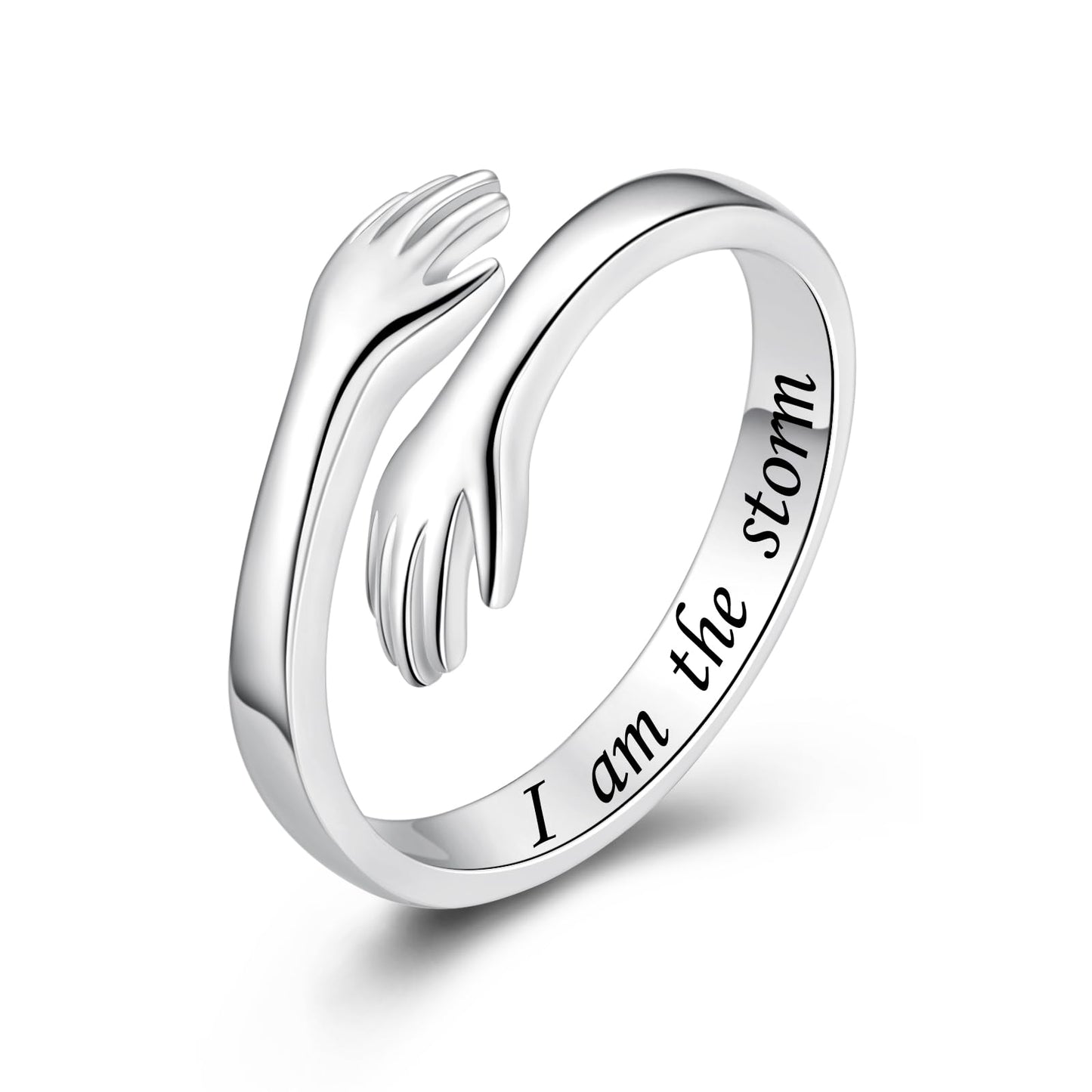 ACJFA S925 Sterling Silver Hug Ring for Women Adjustable Thumb Ring Birthday Gifts (I am the storm)