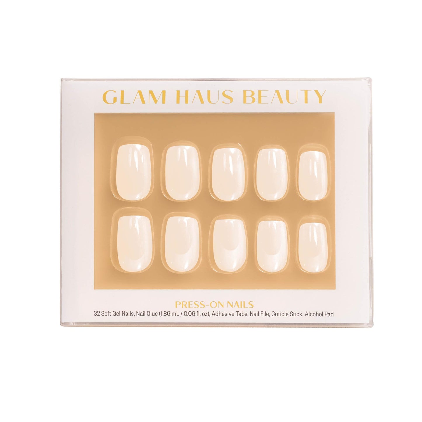 Glam Haus Beauty Press On Nails Vanilla Glaze | Short Square Milky White Glazed Finish Salon Quality | 16 Sizes - 32 Nail Kit with Glue & Adhesive Tabs