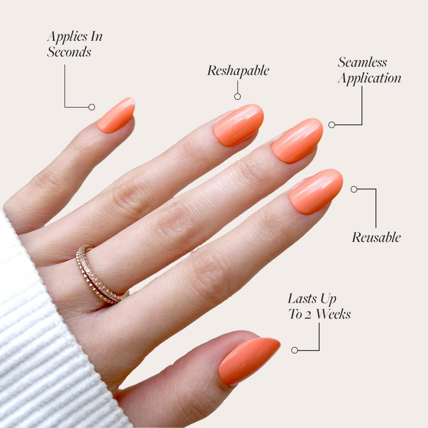 Glamnetic Press On Nails - Apricot | Solid Opaque Orange Round Fake Nails, Salon Quality | 12 Sizes - 30 Nail Kit