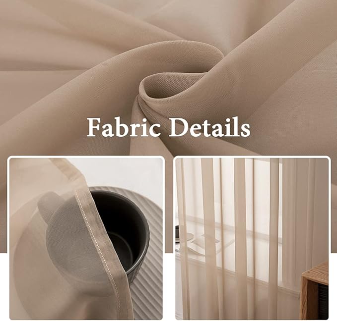 MIULEE 2 Panels Solid Color Sheer Window Curtains Elegant Window Voile Panels/Drapes/Treatment for Bedroom Living Room (54X54 Inches Brown)