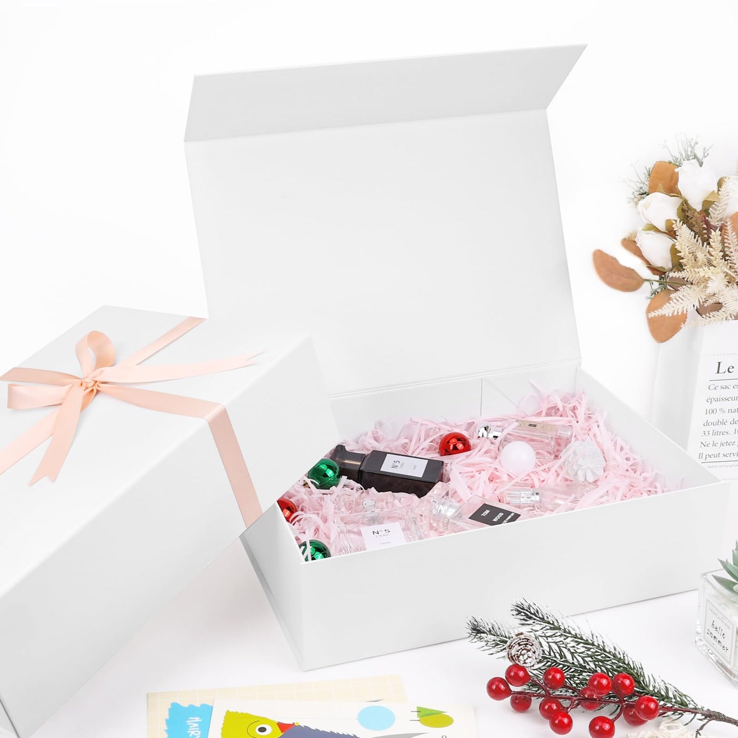 batifine Gift Box, 13x9x3.7 Inch Gift Boxes with Lids for Presents, Magnetic Large Gift Box Bridesmaid Proposal Graduation Birthday Wedding Storage White Boxes (1 Pack)