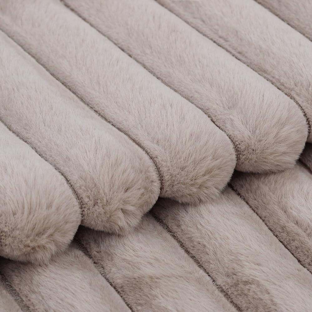 MADIZZ Set of 2 Faux Wool Plush Decorative Throw Pillow Covers 20x20 Inch Taupe Fluffy Striped Soft Decorative Cushion Cover for Sofa Bedroom Pillow Shell