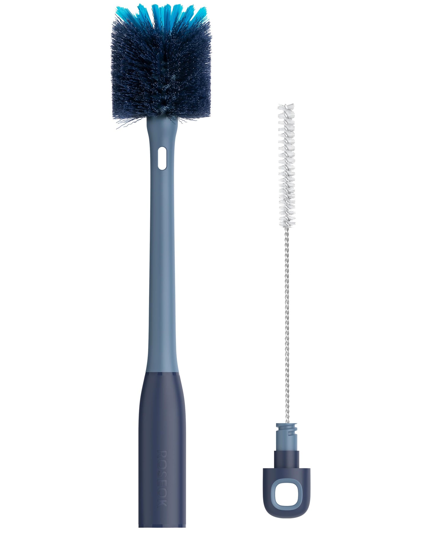 ROSEOK 2in1 Bottle Scrubbing Brush with Straw Brush has Long and Comfortable Handle, Cleaning Glass, Sports Bottle, Coffee Mug,1 Pack, Grayish Blue