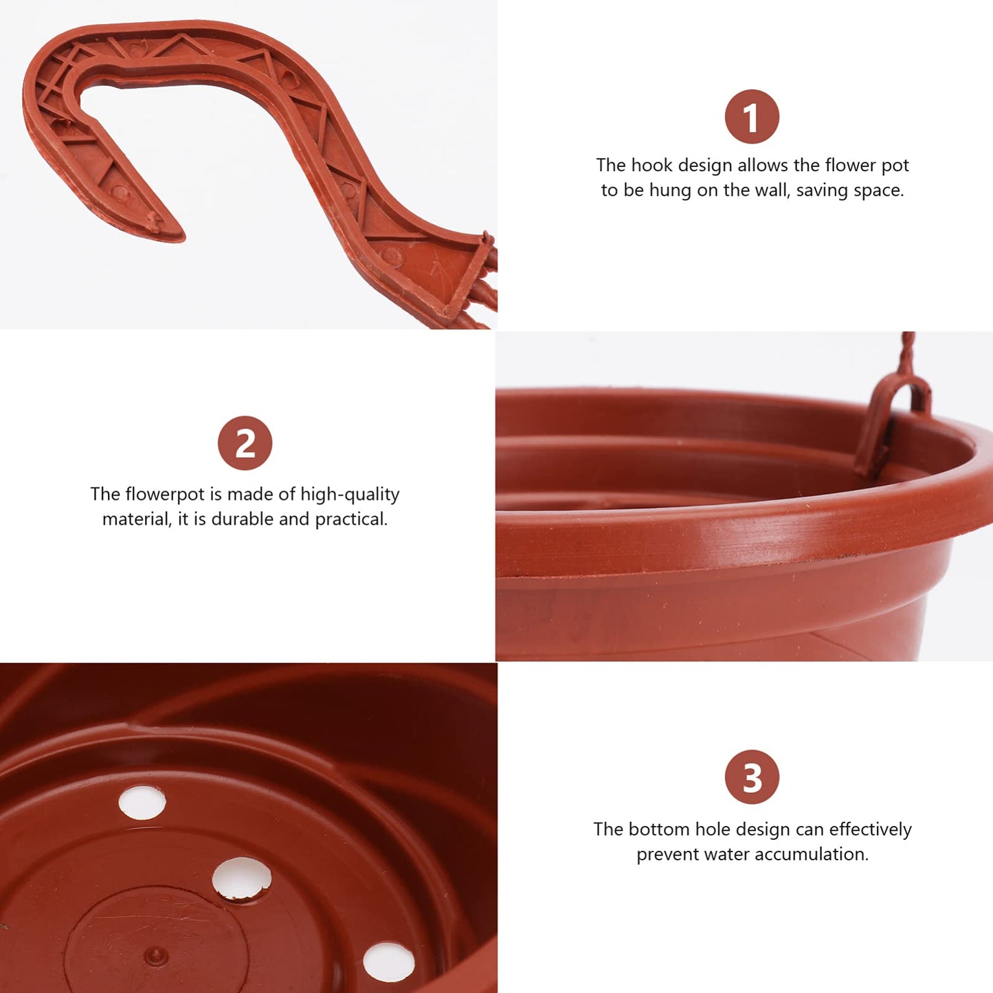 10 Sets Plastic Hanging Planters with Drainage Holes and Detachable Hooks - 6.7 Inch Small Hanging Flower Pots for Indoor Outdoor Plants, Windows, Balconies, and Garden Fences