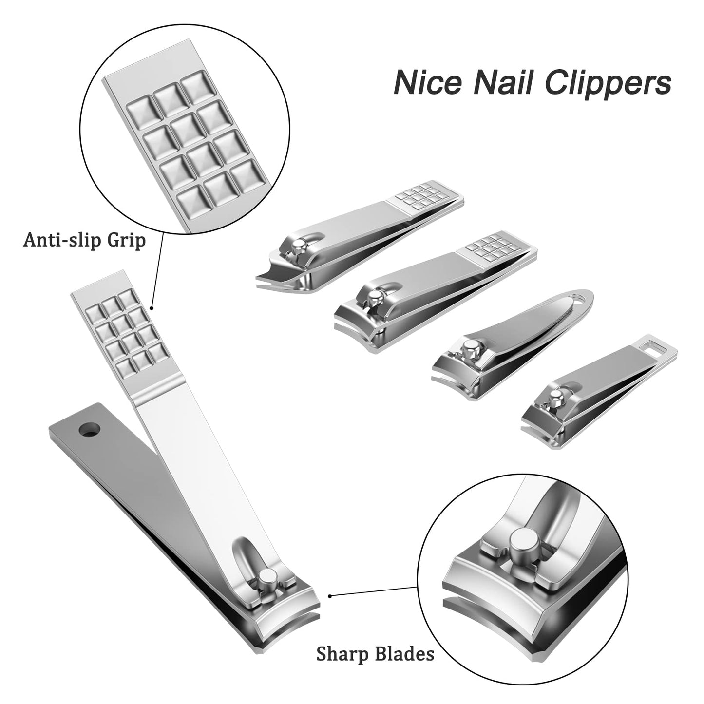 Cater Manicure Nail Clippers Kit - 31Pc Stainless Steel Nail Grooming Set with Luxurious Travel Case (Black)