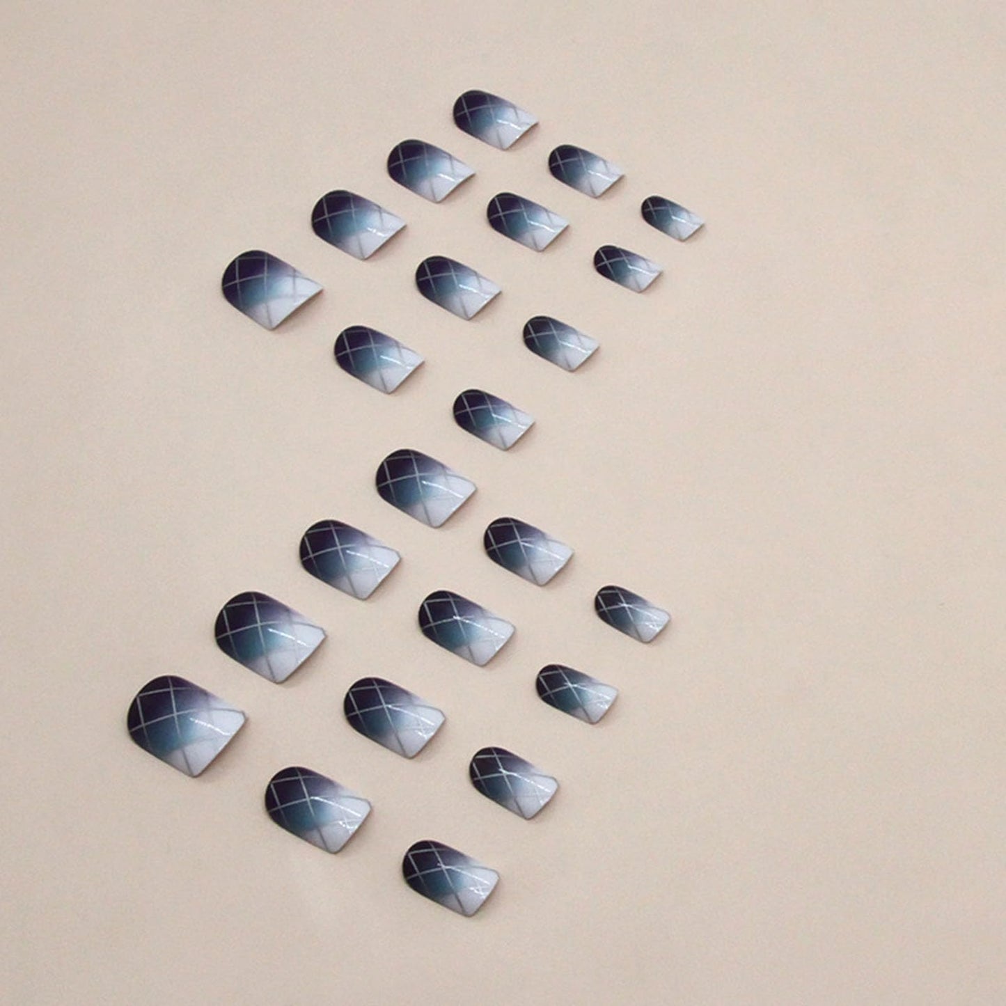 Acrylic Press on Nails Square Short Fake Nails with Lines Designs Purple Blue Ombre Nails Press ons Glossy Glue on Nails Daily Wear Simple Artificial Stick on Nails for Women 24Pcs