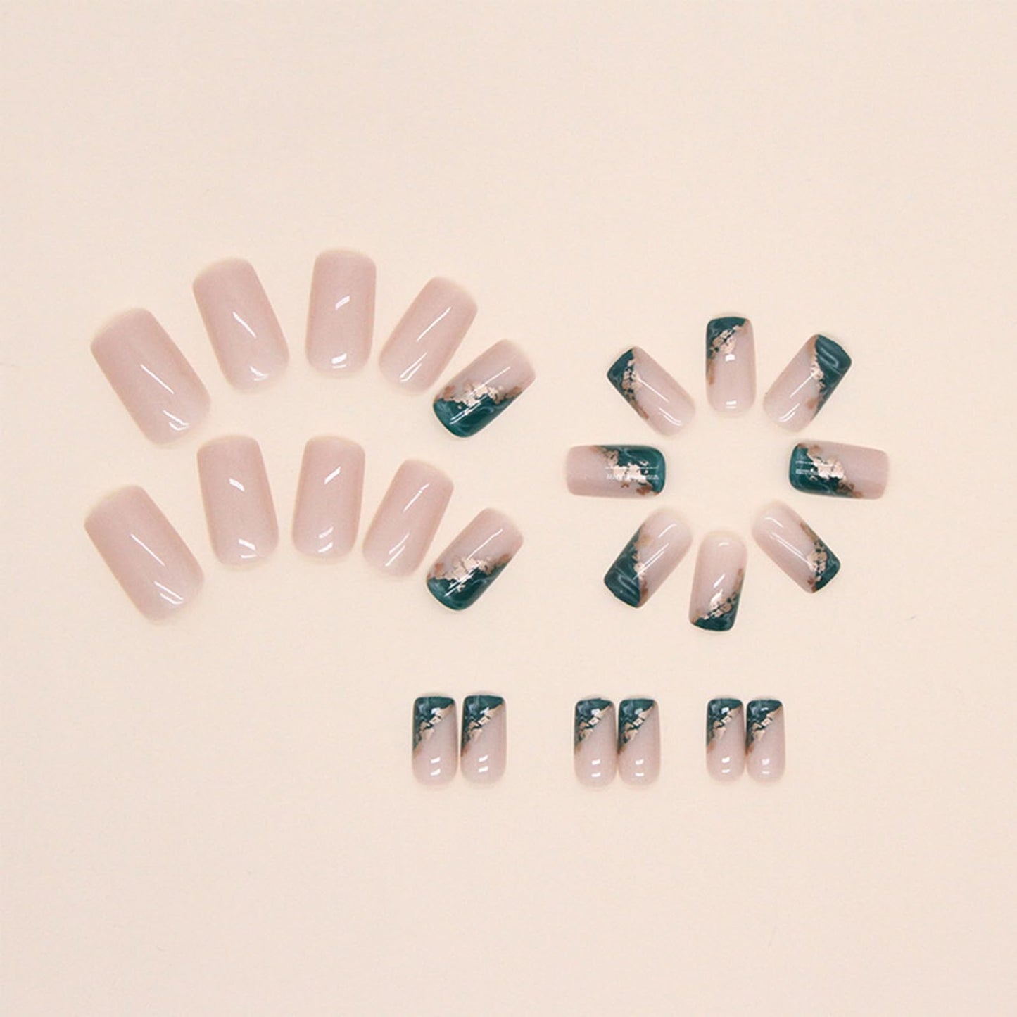 Marble Press on Nails Square Medium Fake Nails with Gold Foil Designs Full Cover False Nails Glossy Glue on Nails Nude Acrylic Nails for Women and Girls Nails Decorations 24pcs