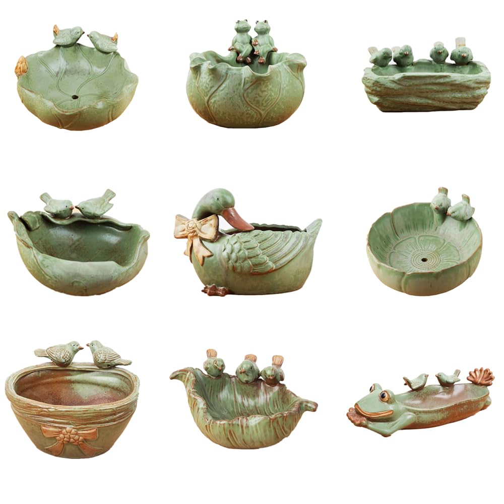 Ceramic Succulent Pot, Handmade Animals Bird Succulent Planter/Plant Pot/Flower Pot/Bonsai Pot for Herb, Succulent,Cactus Container Large-Caliber for Home Decor (Four Birds)