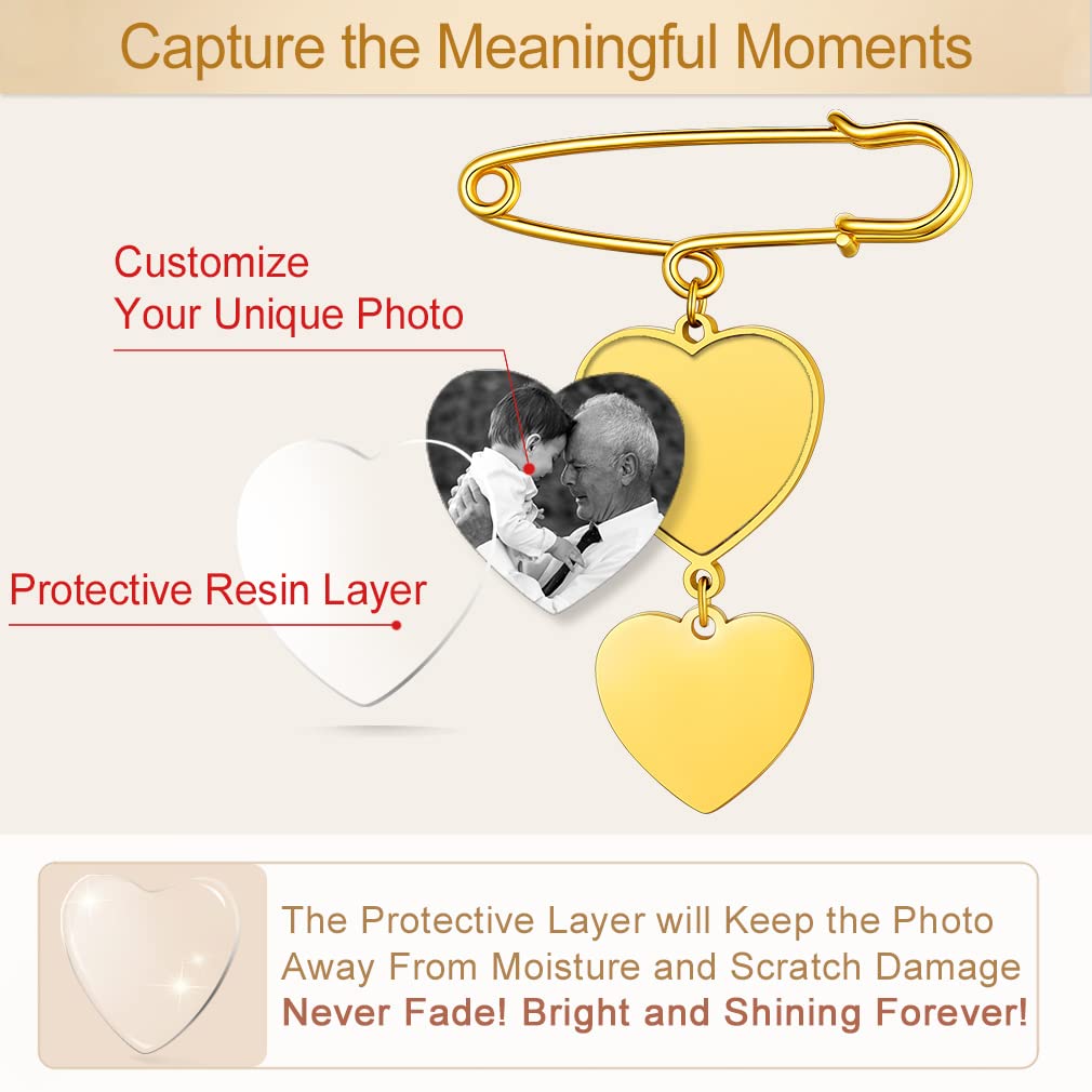 Custom4U Picture Pins for Groom Personalized Photo Bouquet Charm Wedding Jewelry