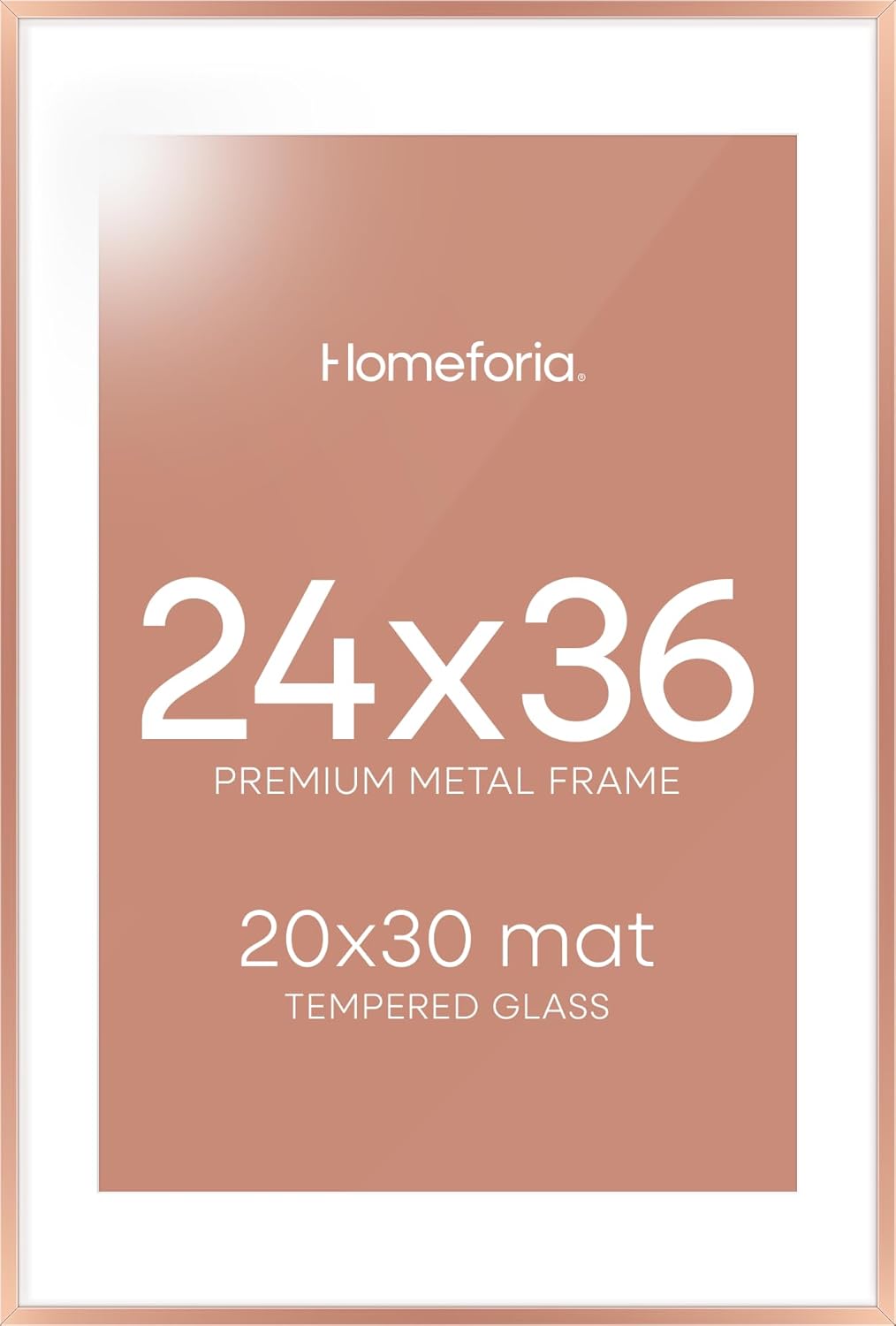 Homeforia 24 x 36 Poster Frame Rose Gold, Premium 24x36 Puzzle Frame Metal Matted to 20x30 Photo, 36 x 24 Picture Frame with Mat for 20 x 30 Photo, Tempered Glass, Wall Hook Included, Set of 1
