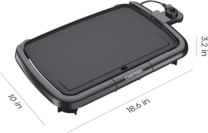 Chefman Electric Griddle with Removable Temperature Control, Immersible Flat Top Grill, Burger, Eggs, Pancake Griddle, Nonstick Easy Clean Cooking Surface, Slide Out Drip Tray, 10 x 16 Inch