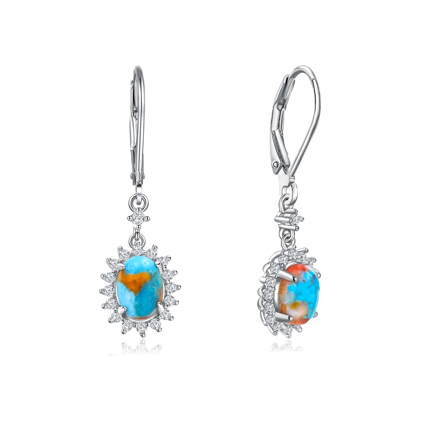 AIBAO Orange Turquoise Dangle Earrings Western Jewelry for Women Oval Cut Gemstone Snowflake Dangling Earrings Sterling Silver Turquoise Earrings