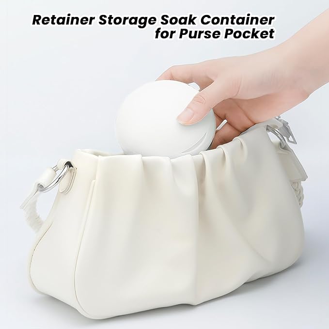 AARAINBOW Retainer Cleaner Case, Leak Proof Denture Bath Box with Strainer Basket, 2 in 1 Denture Case Retainer Storage Soak Container for Travel, Mouth Guard Cleaning Case Denture Cup (B White)