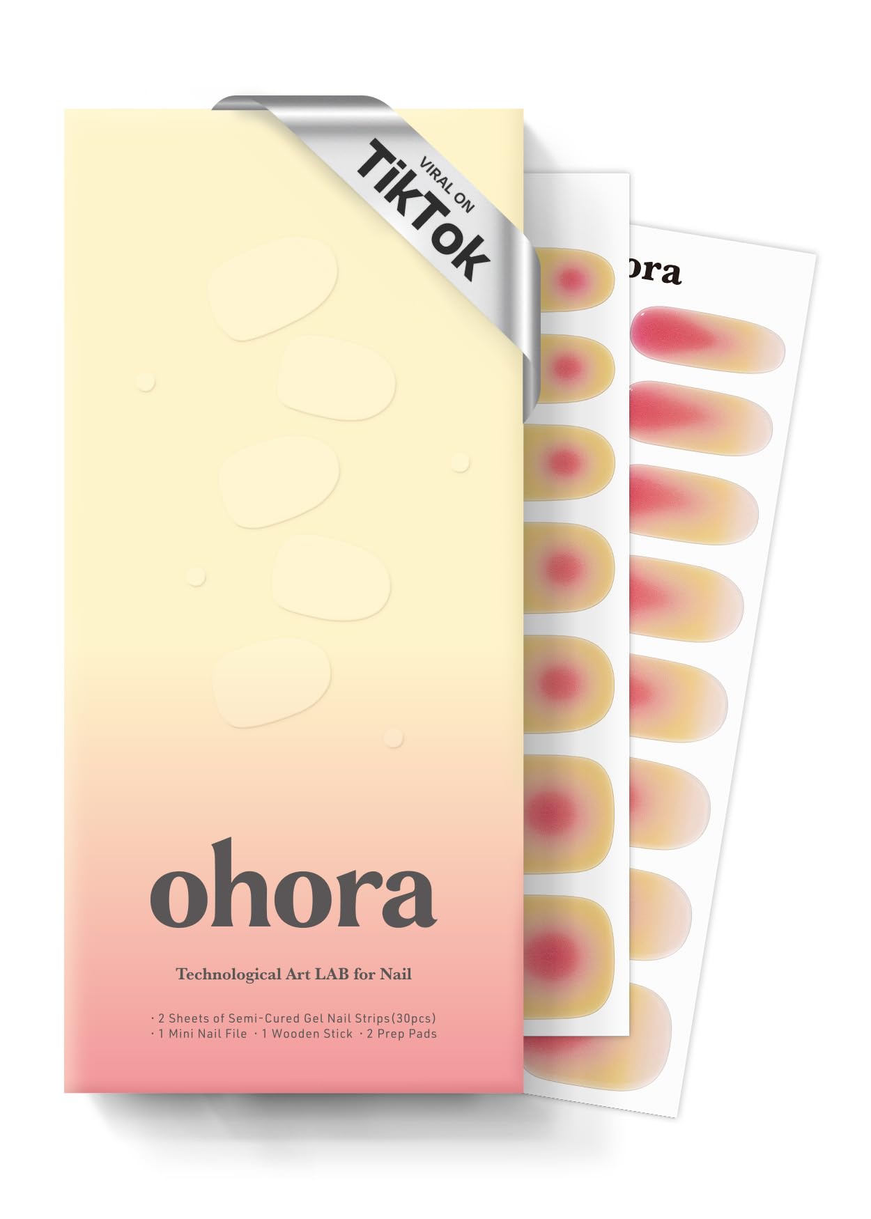 ohora Semi Cured Gel Nail Strips (N Tropical Dream) - Works with Any Nail Lamps, Salon-Quality, Long Lasting, Easy to Apply & Remove - Includes 2 Prep Pads, Nail File & Wooden Stick