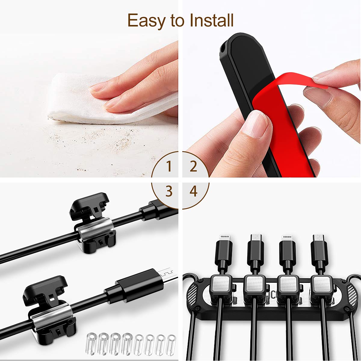 Dracool Magnetic Cable Holder 6 Slots Cable Clips Cable Management Wire Organizer Under Desk Self Adhesive Sticky for USB Cord Wall Nightstand Car Charging Power Office Home Wire Clips - Black