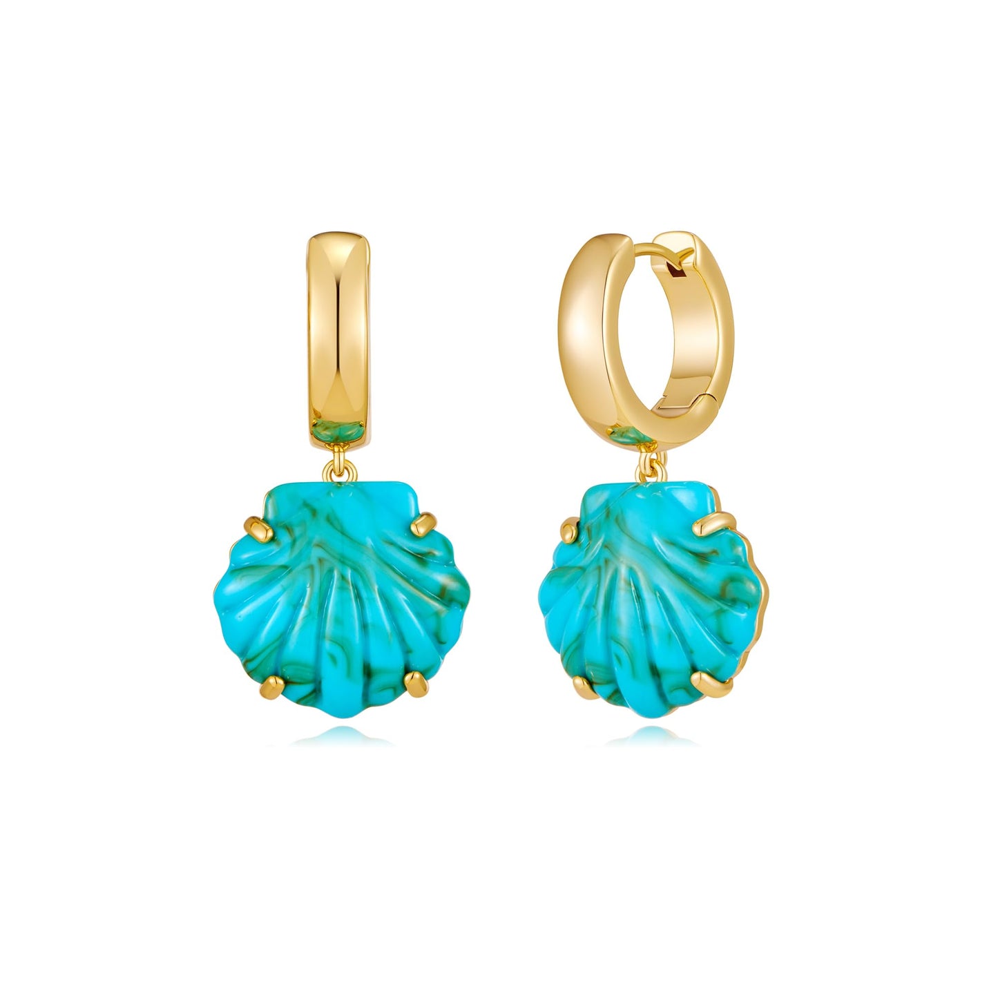 INNERDIVA Blue Seashell Earrings, Gold Plated Copper Ocean Statement Jewelry Summer Beach Seashell Earrings for Women