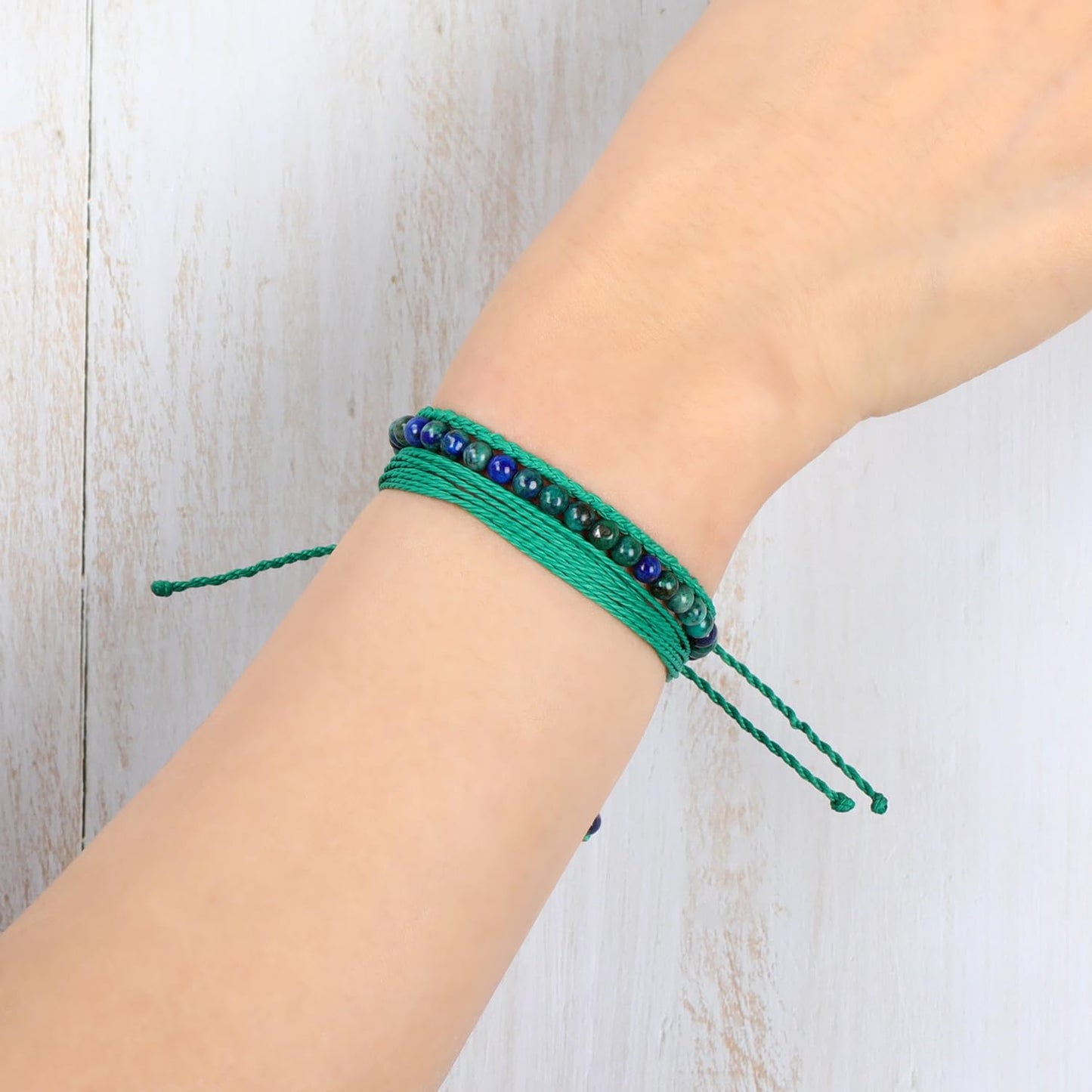 QOGIR Handmade Healing Stones Bracelets, 4mm Natural Chrysocolla Lapis Beaded Bracelets for Men Women Gifts with 2PCS Size Adjustable Rope Bracelets