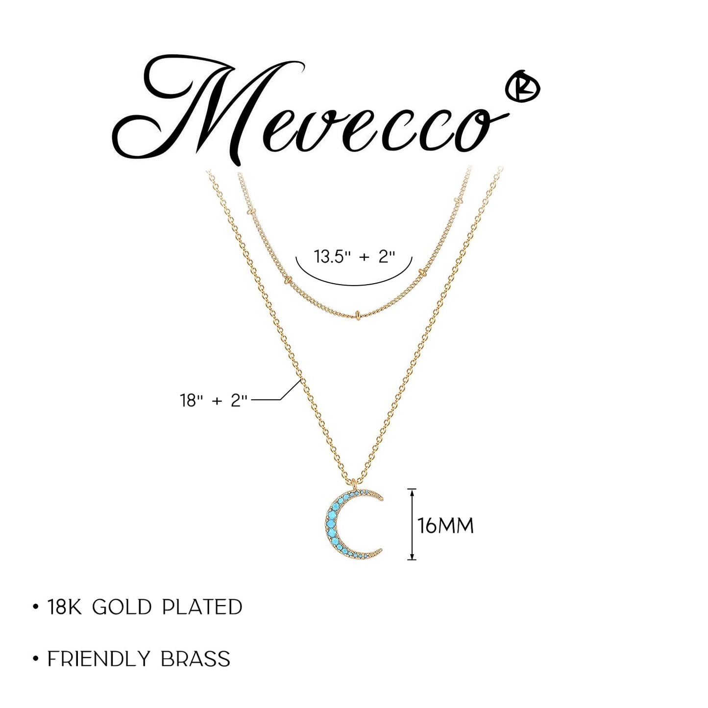 MEVECCO Gold Dainty Layered Crescent Necklace Half Moon Necklace 18K Gold Plated Delicate Moon Phase Tiny Turquoise Jewelry