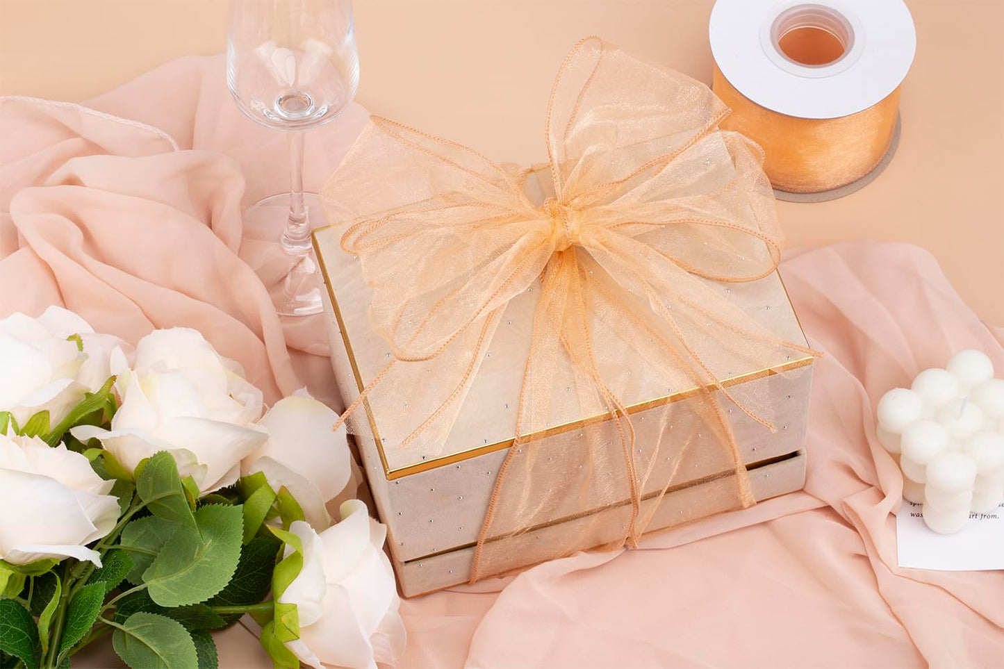 Joycrosso 4 Inch Gold Wired Organza Ribbon - 20 Yards Sheer Decorative Ribbon for Gift Wrapping, Wedding Decor, Christmas Tree, Crafts & DIY Projects