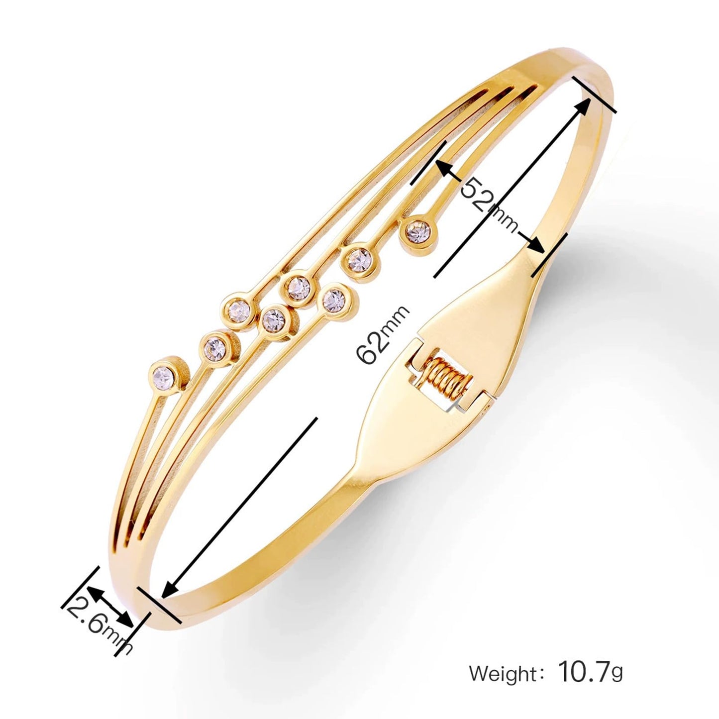 Vbvbip 18K Gold Plated 316L Stainless Steel Bangle Bracelet Collection - 12 Unique Designs + Matching Diamond-Accent Titanium Steel Chain, Gift for Women