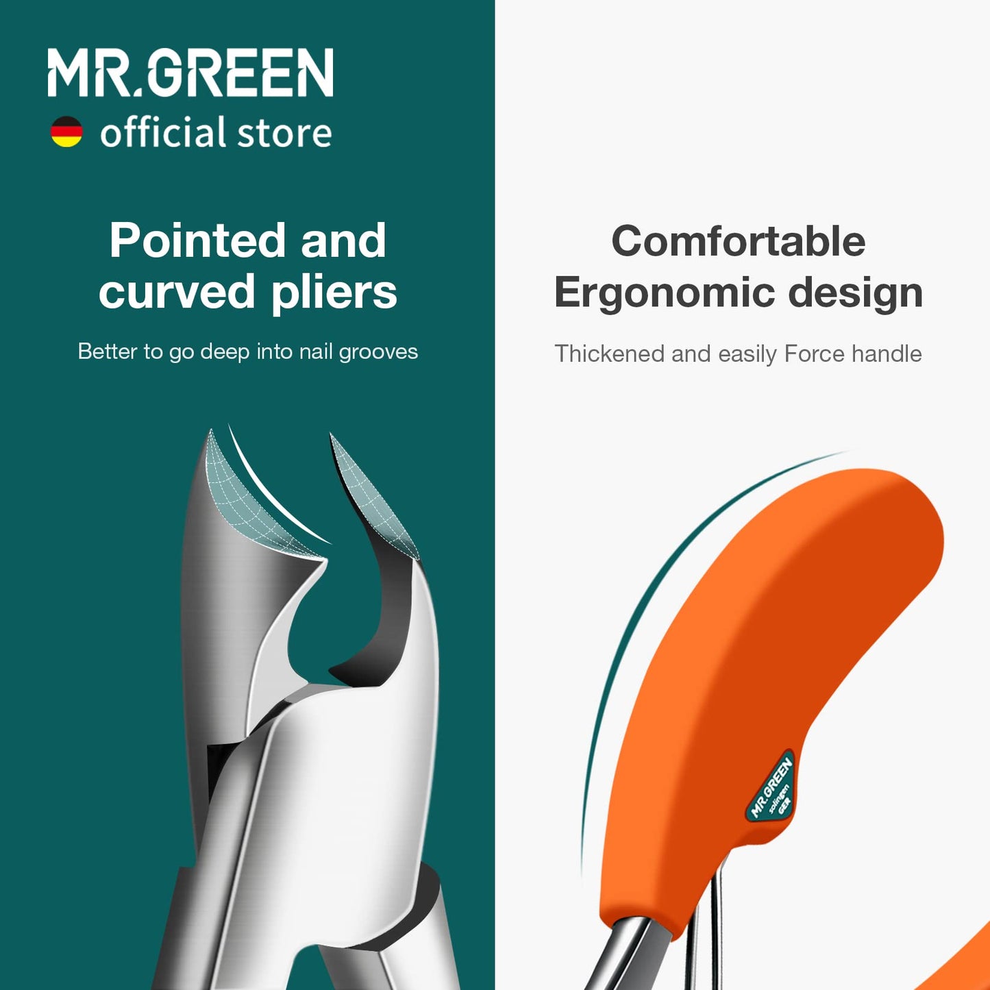 MR.GREEN Toenail Clipper Stainless Steel Ingrown Nail Cutter Good at Cutting Thick and Hard Nails Pedicure Tools (Orange)