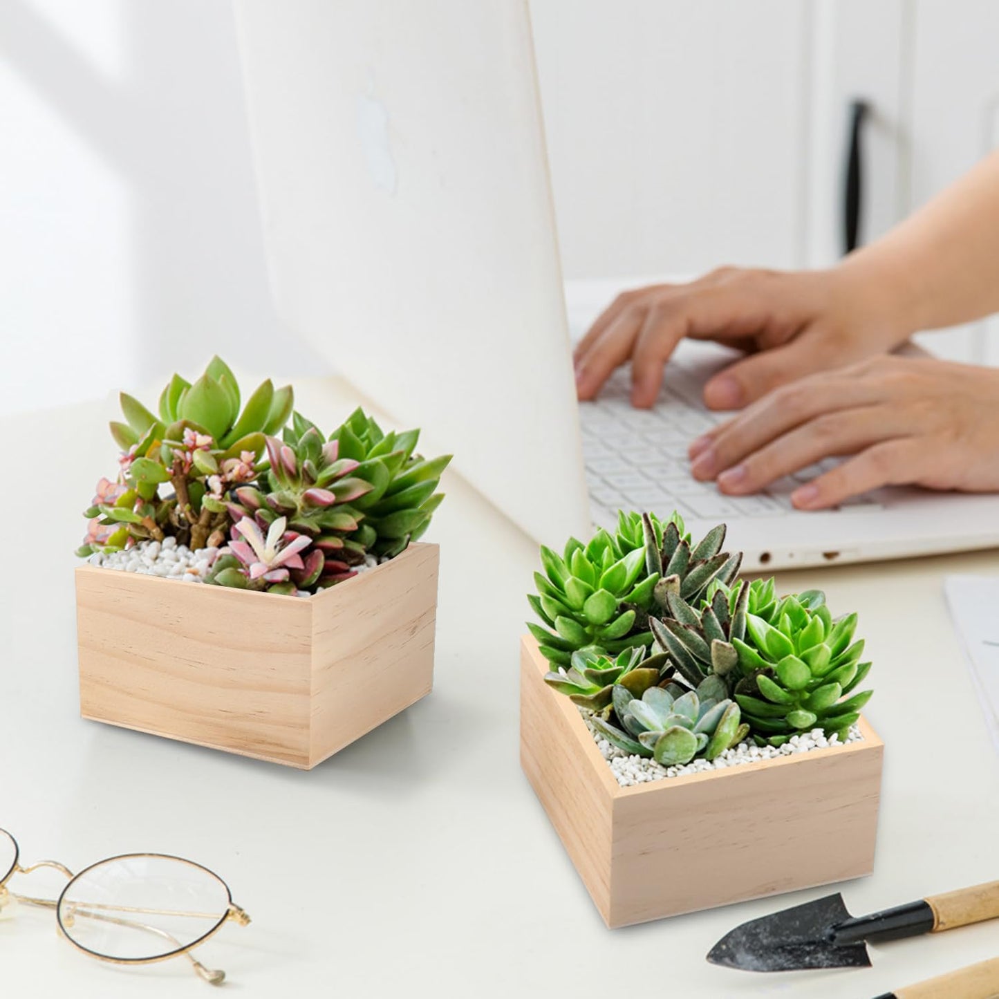GNIEMCKIN 20 Pack 4 x 4 Inch Unfinished Small Square Wooden Box, Rustic Organizer Storage for DIY Crafts, Collectibles, Succulents, Desktop Drawer Decor