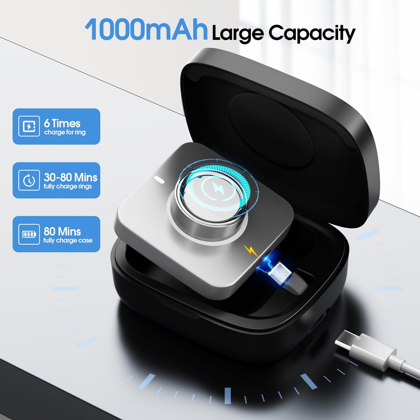 Charging Case Compatible with Ou-ra Ring Gen 4 & 3 Official Charger, Portable Wireless Charging Box with 1000mAh Capacity, Fits All Ring Sizes, 30-Day Runtime (Official Charger Not Included)