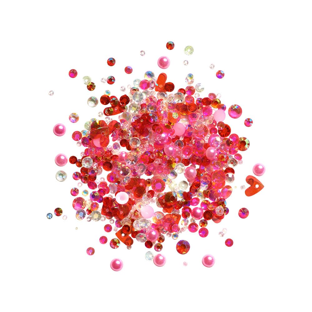 Buttons Galore Valentine’s Day Embellishment Set – 50g of Flat Back Gems, Polymer Clay, Shaped Sequins, Flat Back Pearls & Rhinestones for DIY Crafts, Scrapbooking & Shaker Projects