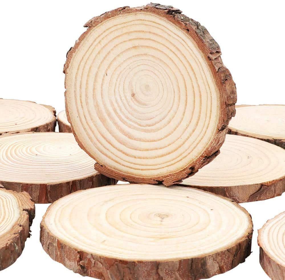 William Craft Unfinished Natural Wood Slices with Bark - 30 Pcs 3.5-4 inch Craft Wood kit Circles Crafts Christmas Ornaments DIY Crafts with Bark for Crafts Rustic Wedding Decoration