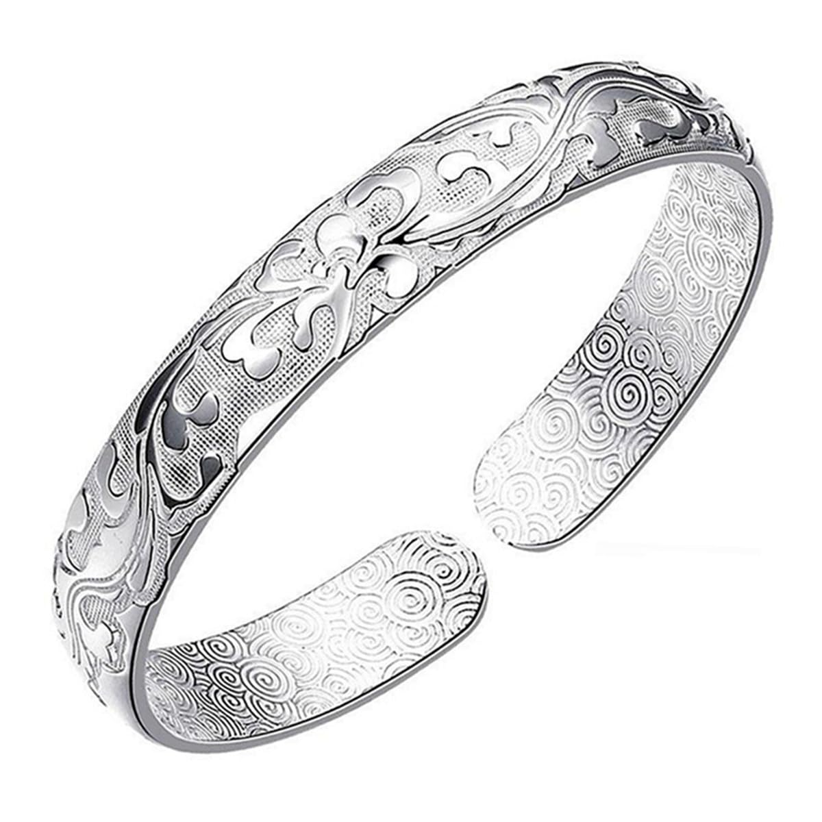 Sterling Silver Bangle Bracelets for Women,Fashion Jewelry Simple Adjustable 925 Silver Cuff Bangles for Women Mom Wife Valentine Mothers Day Gift