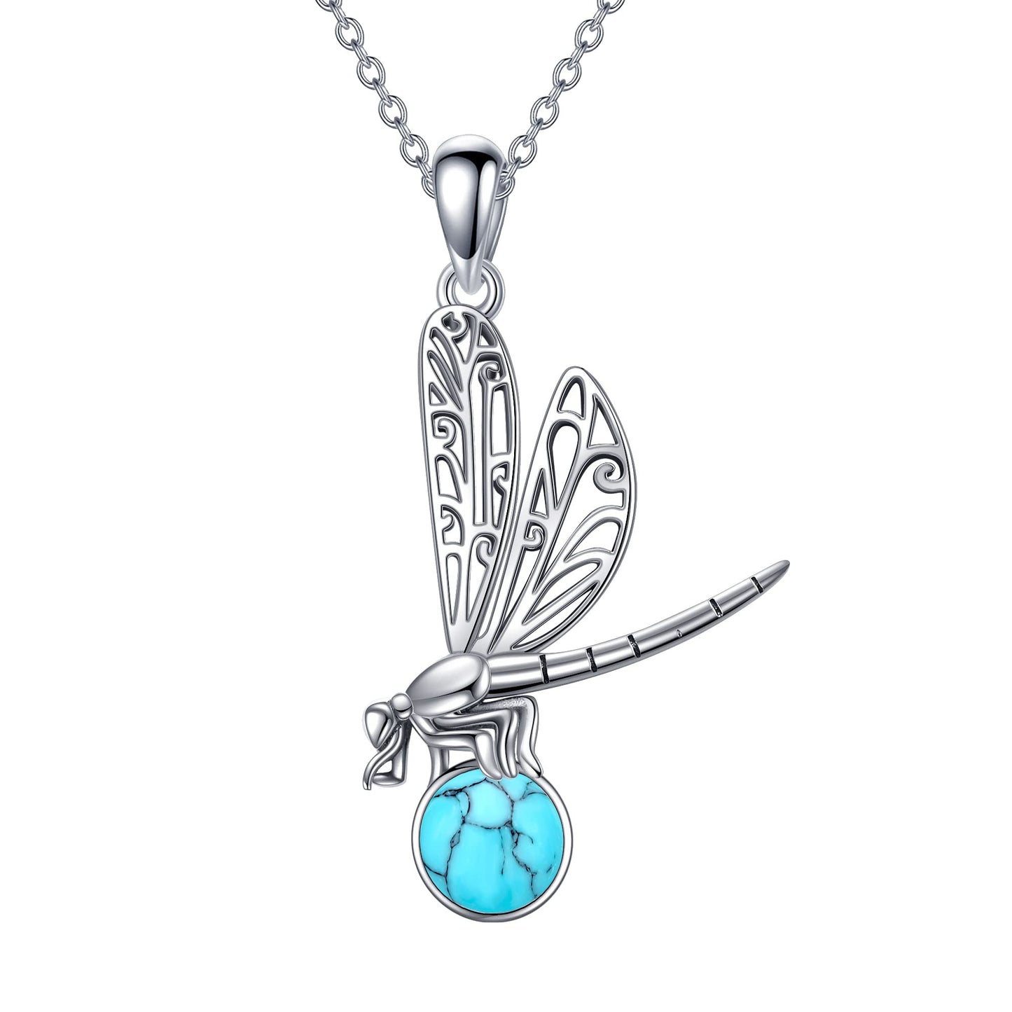 YAFEINI Sterling Silver Turquoise Dragonfly Pendant Necklace Christmas Mother's Day Jewelry for Women Mom