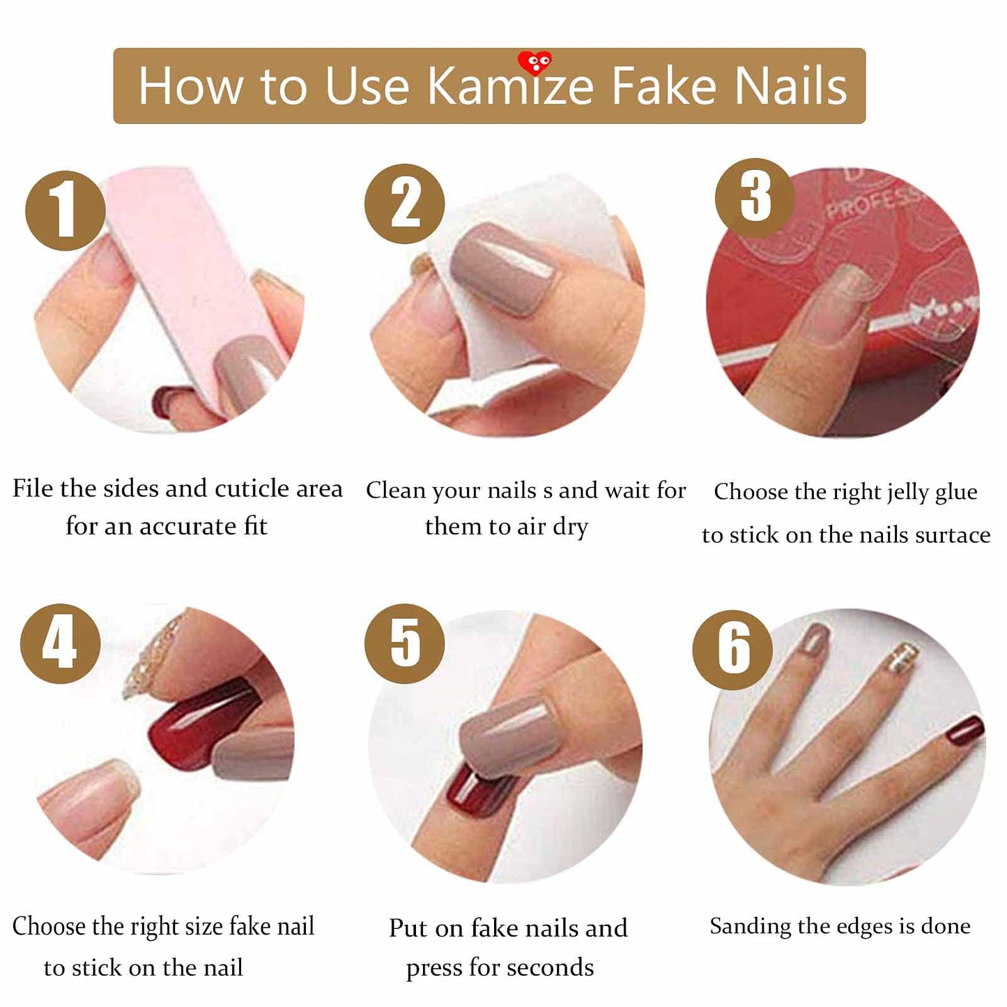 Kamize Medium Fake Nails Square Press on Nails Tips Gold Bling False Nails for Women and Grils