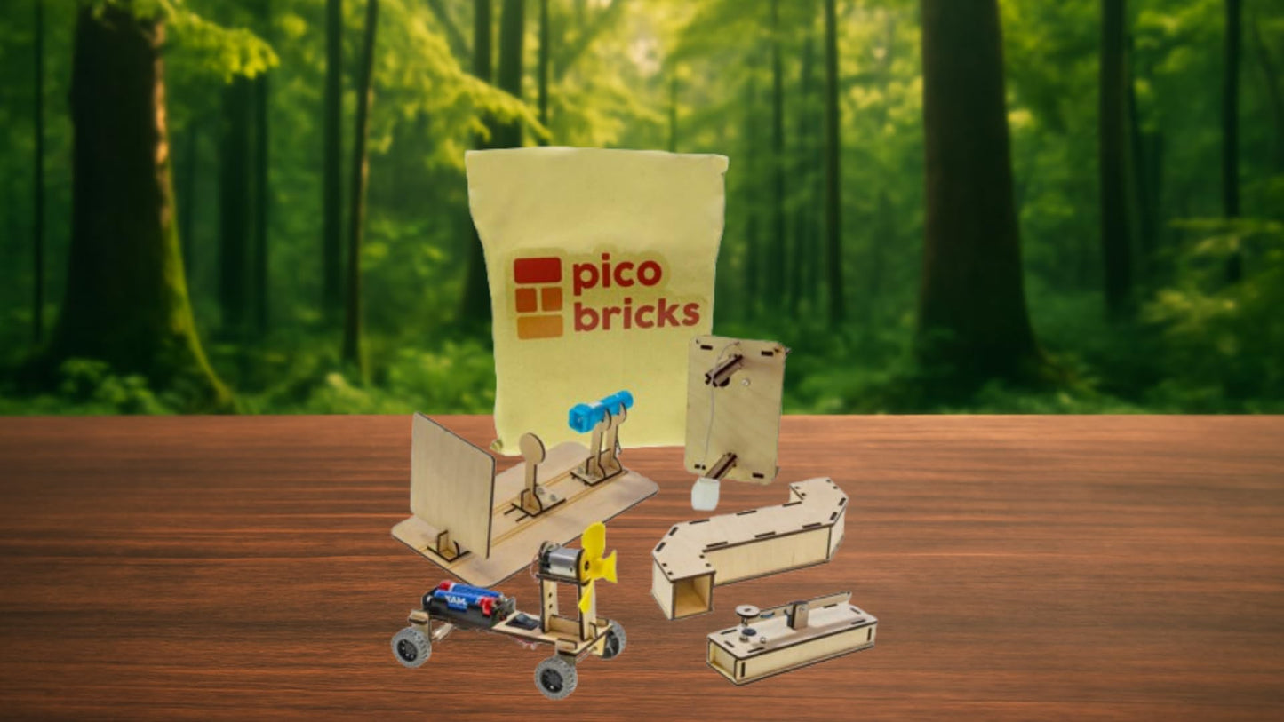 Exploration Woodcraft Kit – 5in1 DIY Set Featuring Wind Car, Periscope, Telegraph, Earthquake Alarm & More for Hands-on Discovery of Physics and Motion
