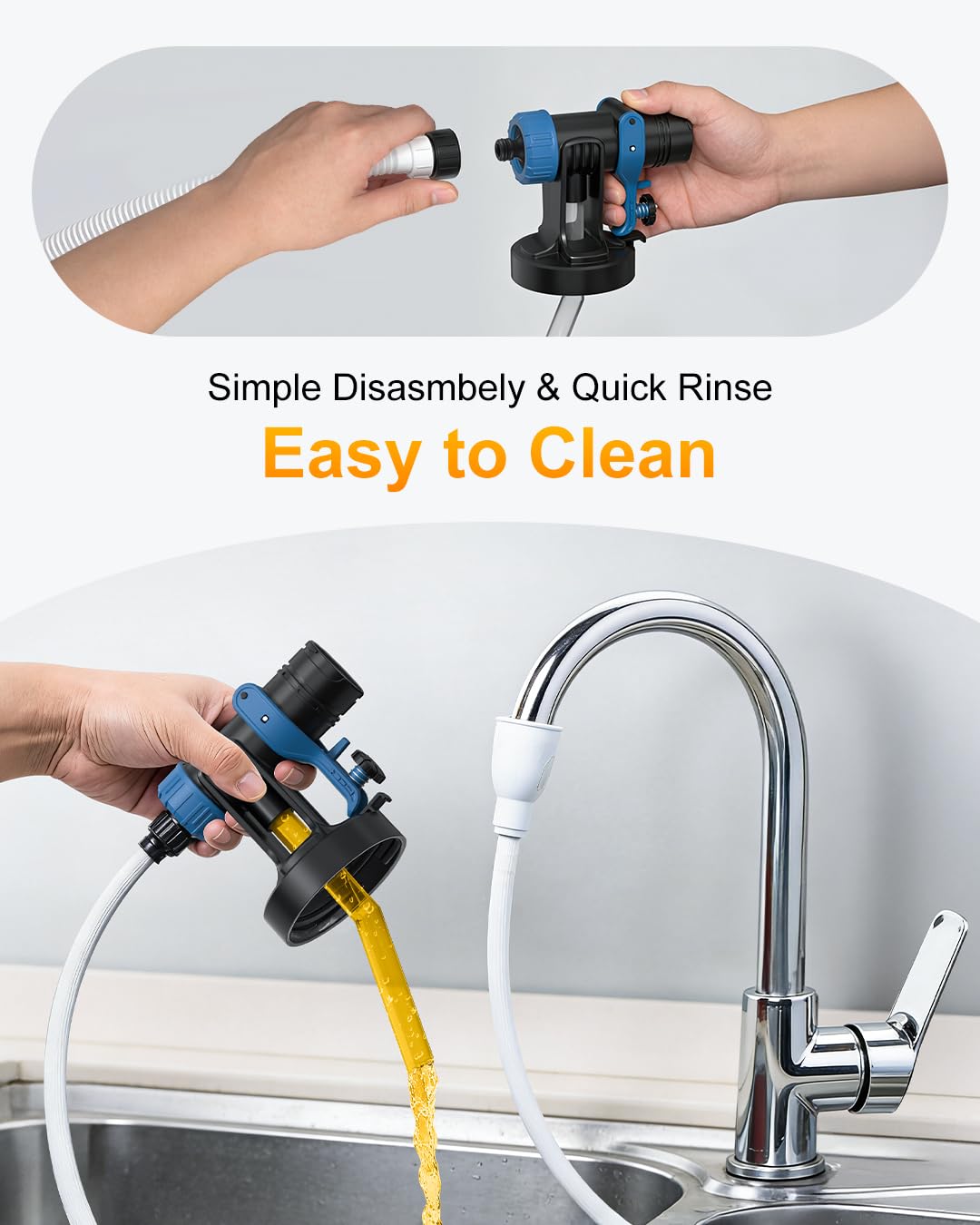 Paint Sprayer, HVLP Spray Gun with Cleaning & Blowing Joints, 4 Nozzle Sizes & 3 Spray Patterns, Easy to Clean, for Furniture, Cabinets, Decks, Walls, Doors, DIY Projects, etc.