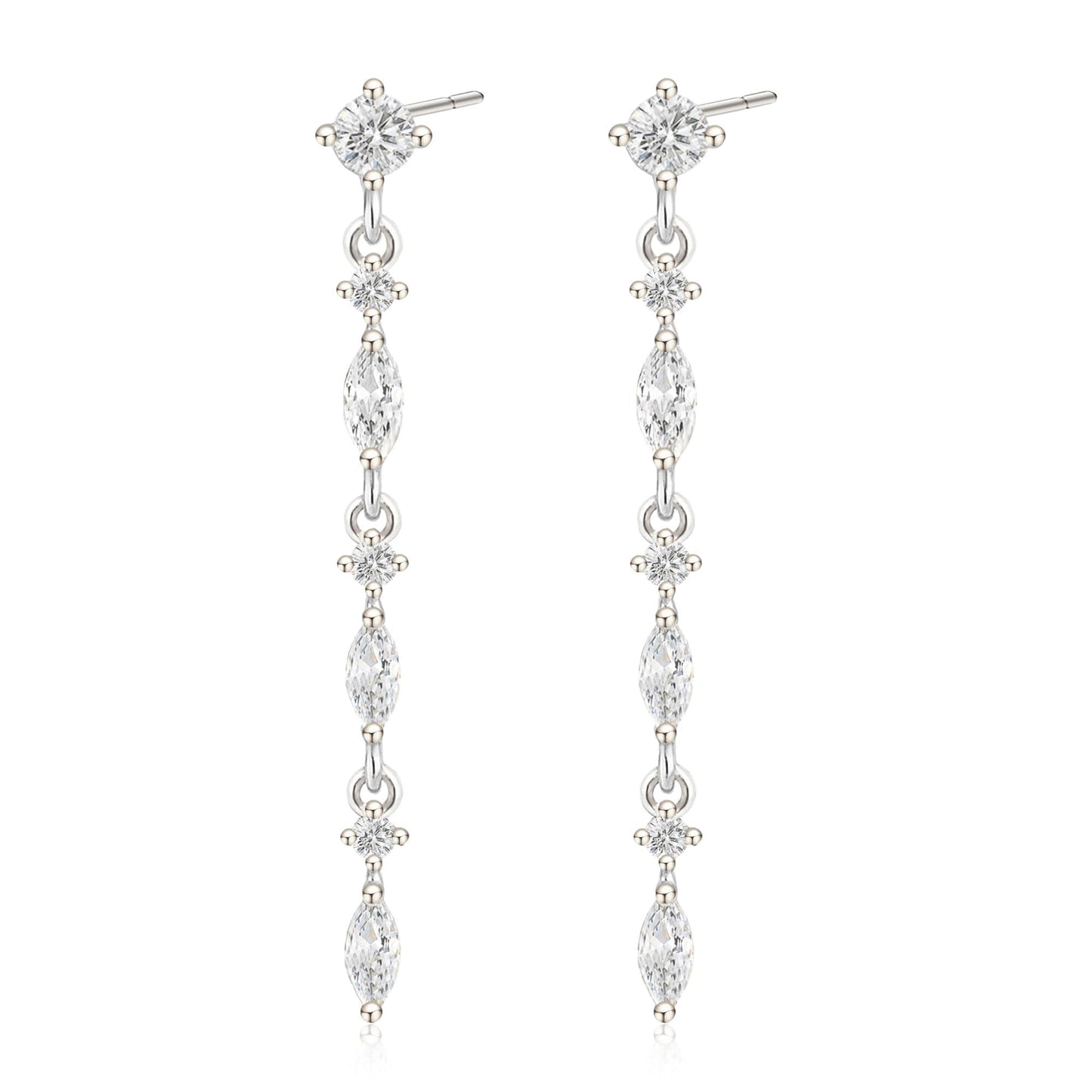 SELFROSE Silver Dangle Earrings, Dainty Drop Earrings with Silver Plated Hypoallergenic Brass, Cubic Zirconia Stones, 20g, 2 Count