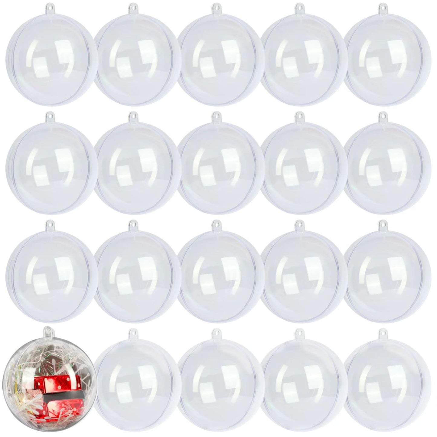 LYLYFAN 20 Pack Clear Plastic Fillable Ornament Ball 3.15''/80mm for Christmas,Holiday, Wedding,Party,Home Decor